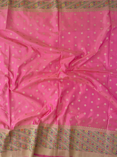 Banarasi Katan Silk Saree with Meenakari border | Pink | Handwoven | Silk Mark | Ships from California